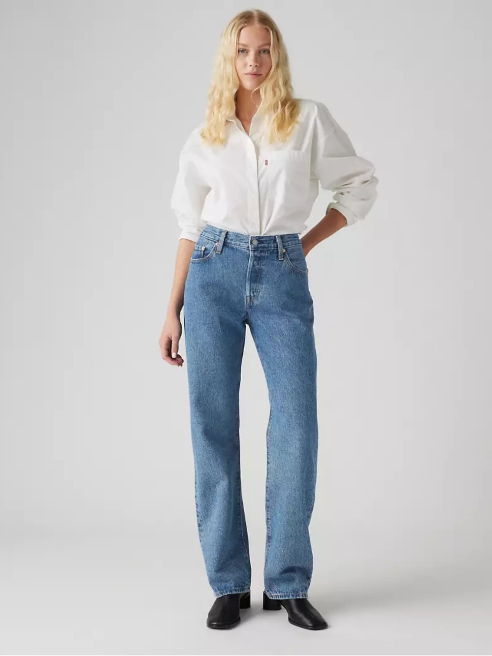 501s Levi's High-Rise Straight Leg Jeans - Light Blue
